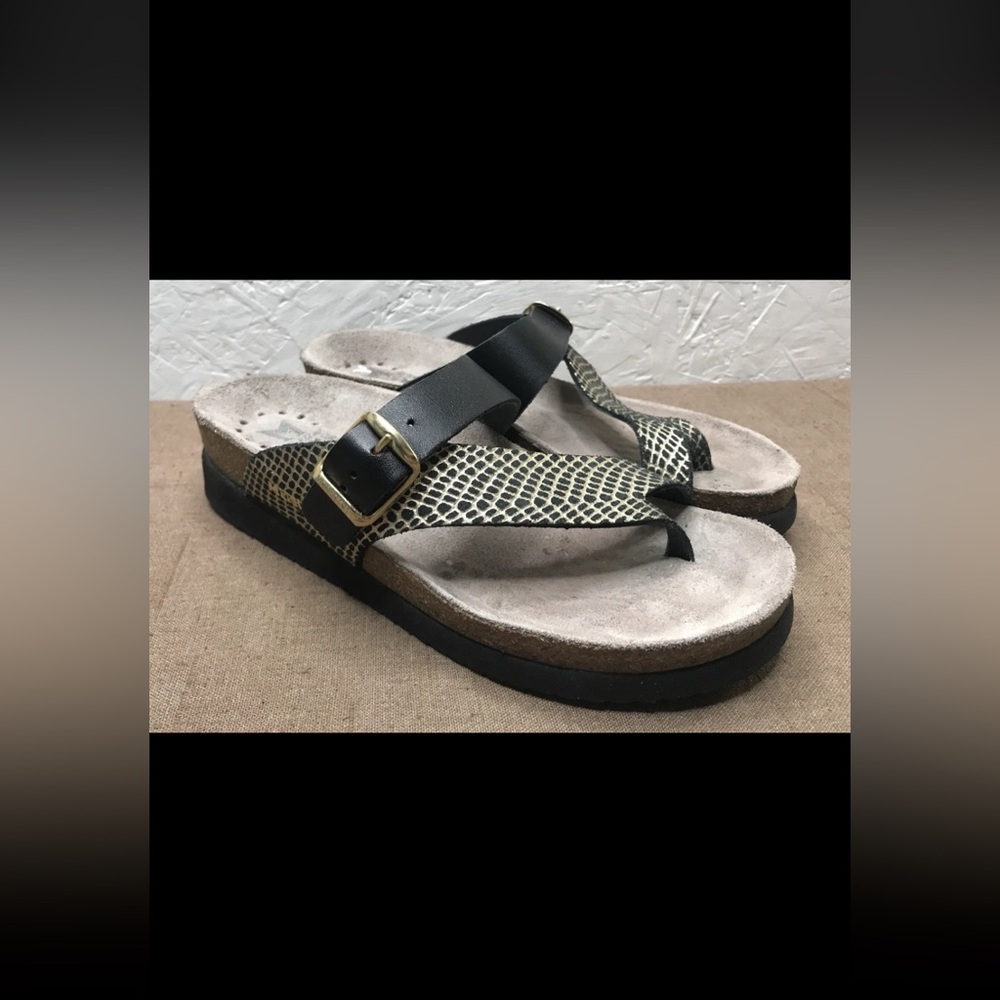 Mephisto Helen Mix Women's Size 5 Thong Sandals Black Gold Leather EURO Size 35